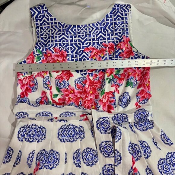 Talbots Women's Mosaic Floral Sateen Pleated Dress Fit Flare Size 12 Sleeveless - Picture 10 of 11